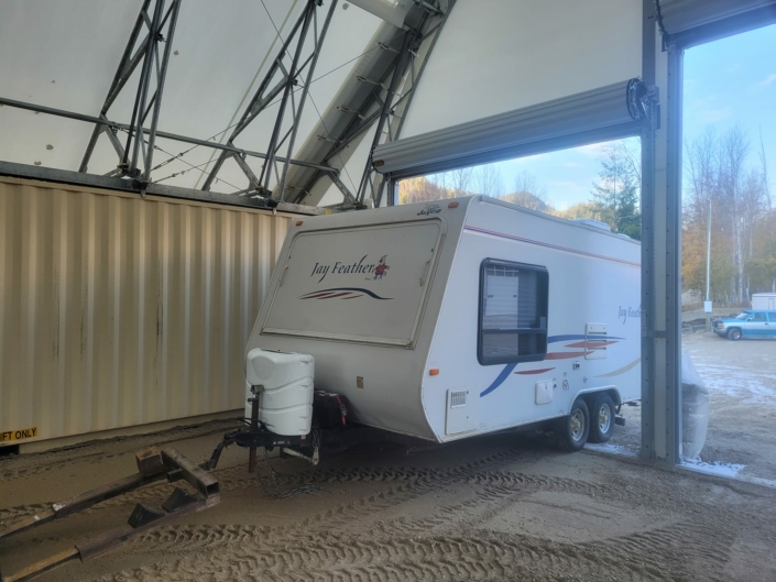Travel trailer winter storage in Revelstoke.